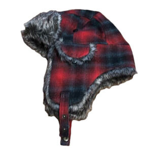 Trapper hat, Flannel and faux fur, chin strap, like new condition